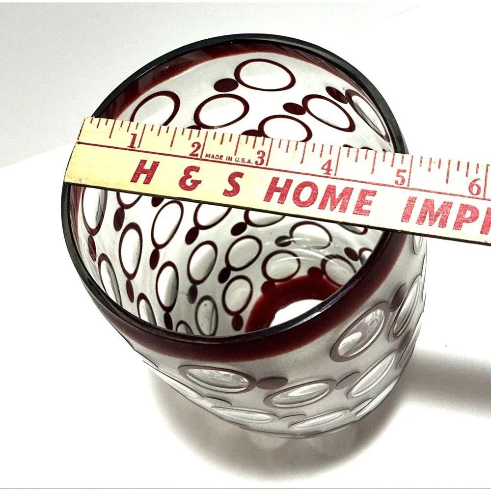 TOZAI Frosted Art Glass Vase with Maroon Circles - Statement Piece